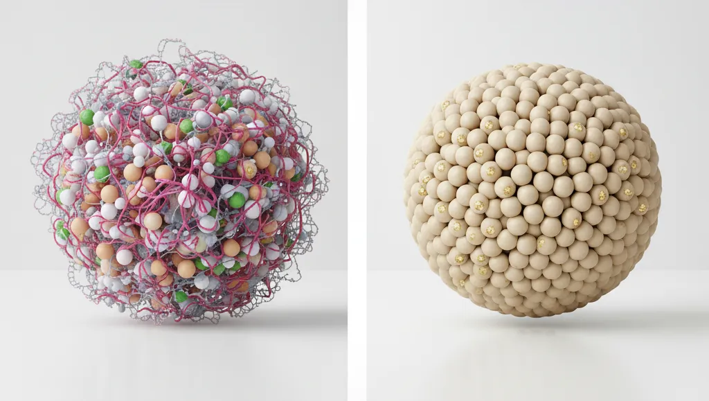 A side-by-side comparison. On the left, an 'SVF-Derived Organoid' is a complex sphere of pre-adipocytes, endothelial networks, and immune cells. On the right, an 'ADSC-Based Spheroid' is a uniform sphere of only pre-adipocytes.